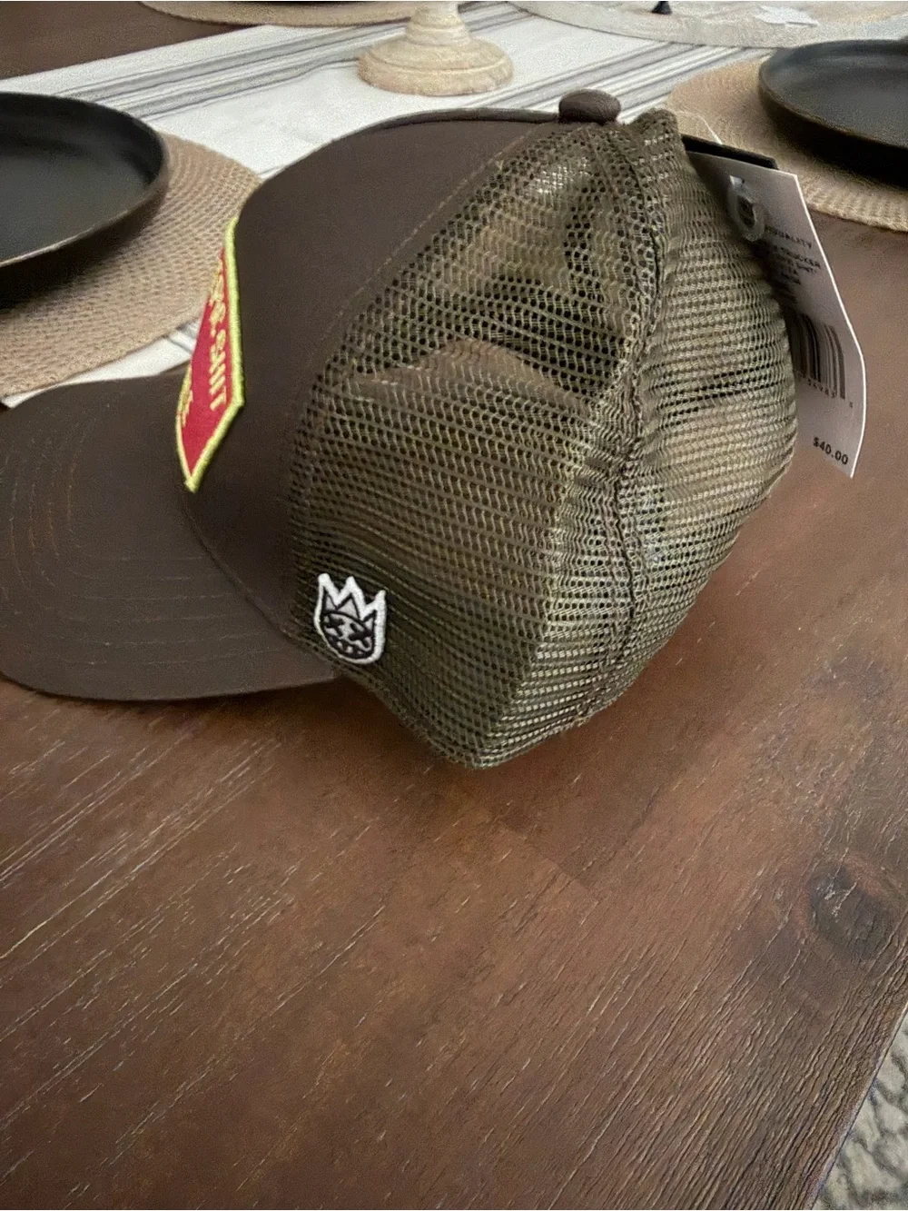 Cult of Individuality Olive Brown Trucker Hat with Neon Accent